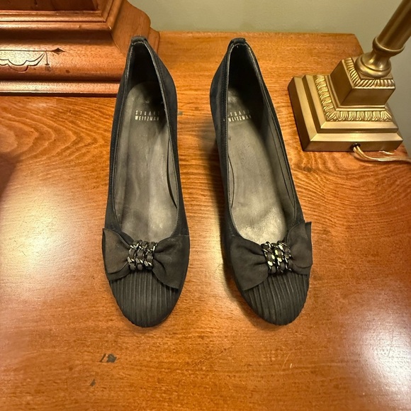 Stuart Weitzman Women's Size 9 Black Frobozzie Suede Wedge Heel Shoe 2” heel - Picture 3 of 9